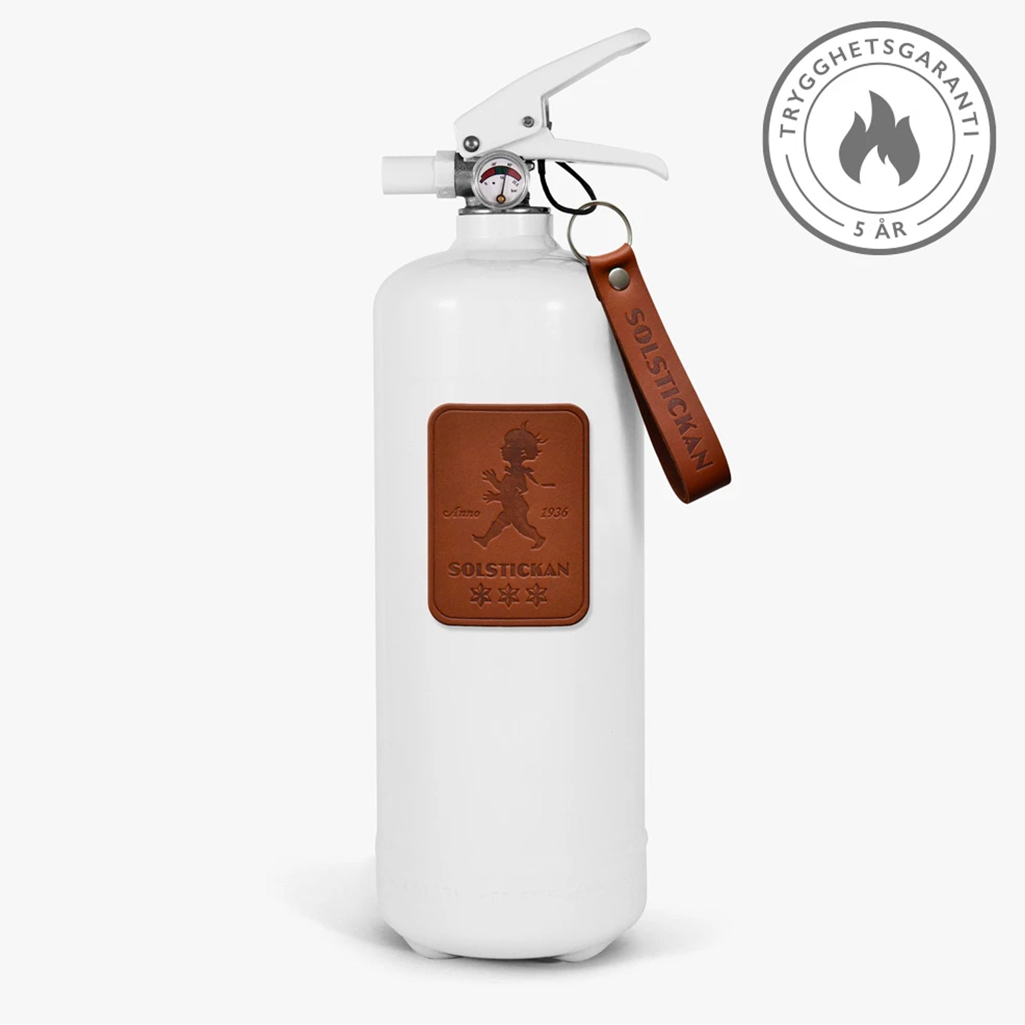 Feuerlöscher 2kg Weiß / Dunkelbrauner Leder