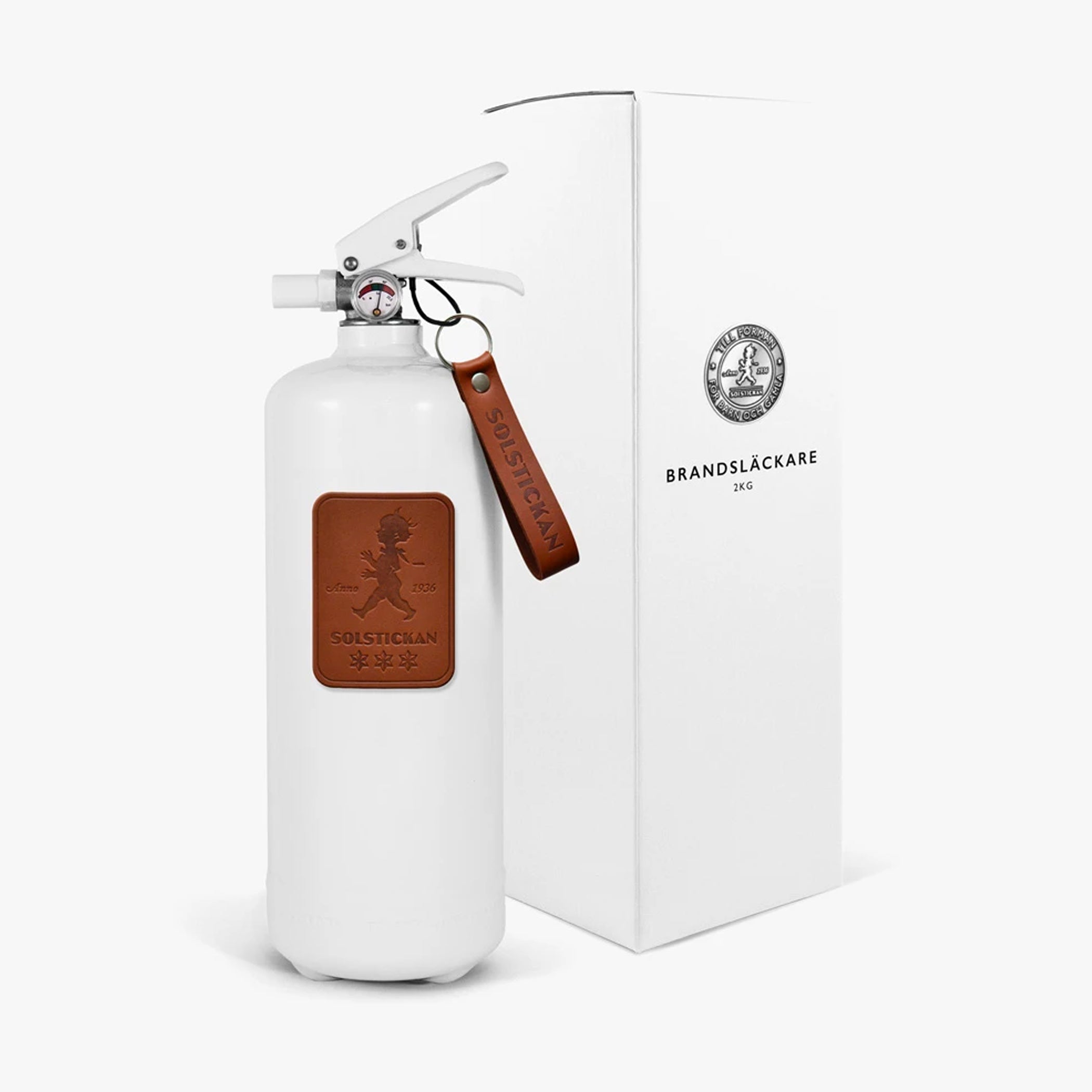 Feuerlöscher 2kg Weiß / Dunkelbrauner Leder